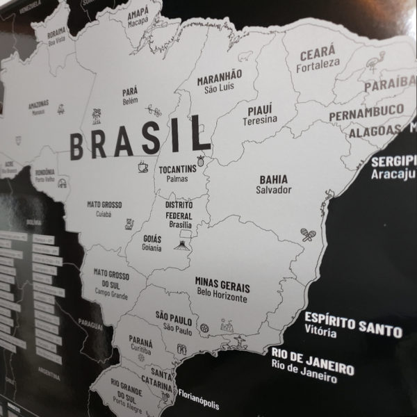 Mapa de Raspar Brasil 50x70 prata Sem Moldura